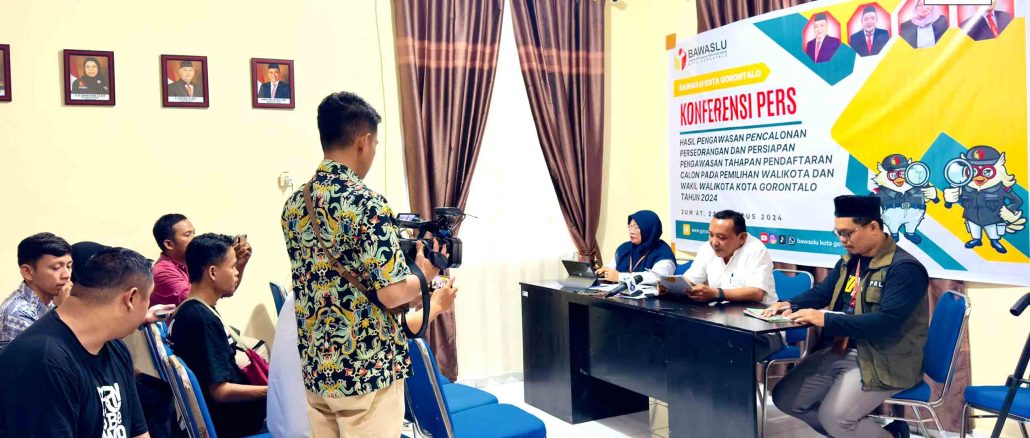 Bawaslu Kota Gorontalo gelar konferensi pers bertempat di Kantor Bawaslu Kota Gorontalo pada Jumat (23/8/2024)