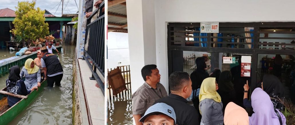 Anggota Bawaslu kota Gorontalo Herlina Antu bersama jajaran Panwas Kecamatan Kota Barat saat melakukan Uji Petik di wilayah terdampak banjir pada Selasa (23/7)