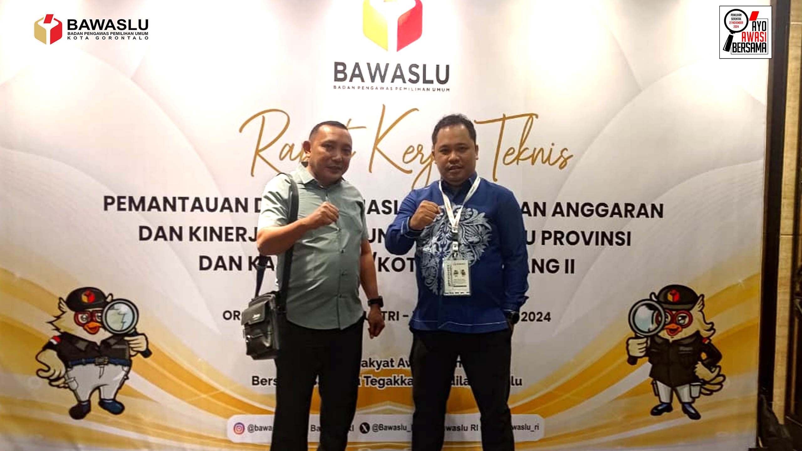 Anggota Bawaslu Kota Gorontalo Erman Katili dan koordinator secretariat Bawaslu Kota Gorontalo Berny Pakaja hadiri rapat kerja teknis pemantauan dan evaluasi pelaksanaan anggaran an kinerja di lingkungan Bawaslu Provinsi dan Bawaslu Kabupaten/Kota Gelombang II bertempat di Orchadz Hotel Industri, (11/9/2024)