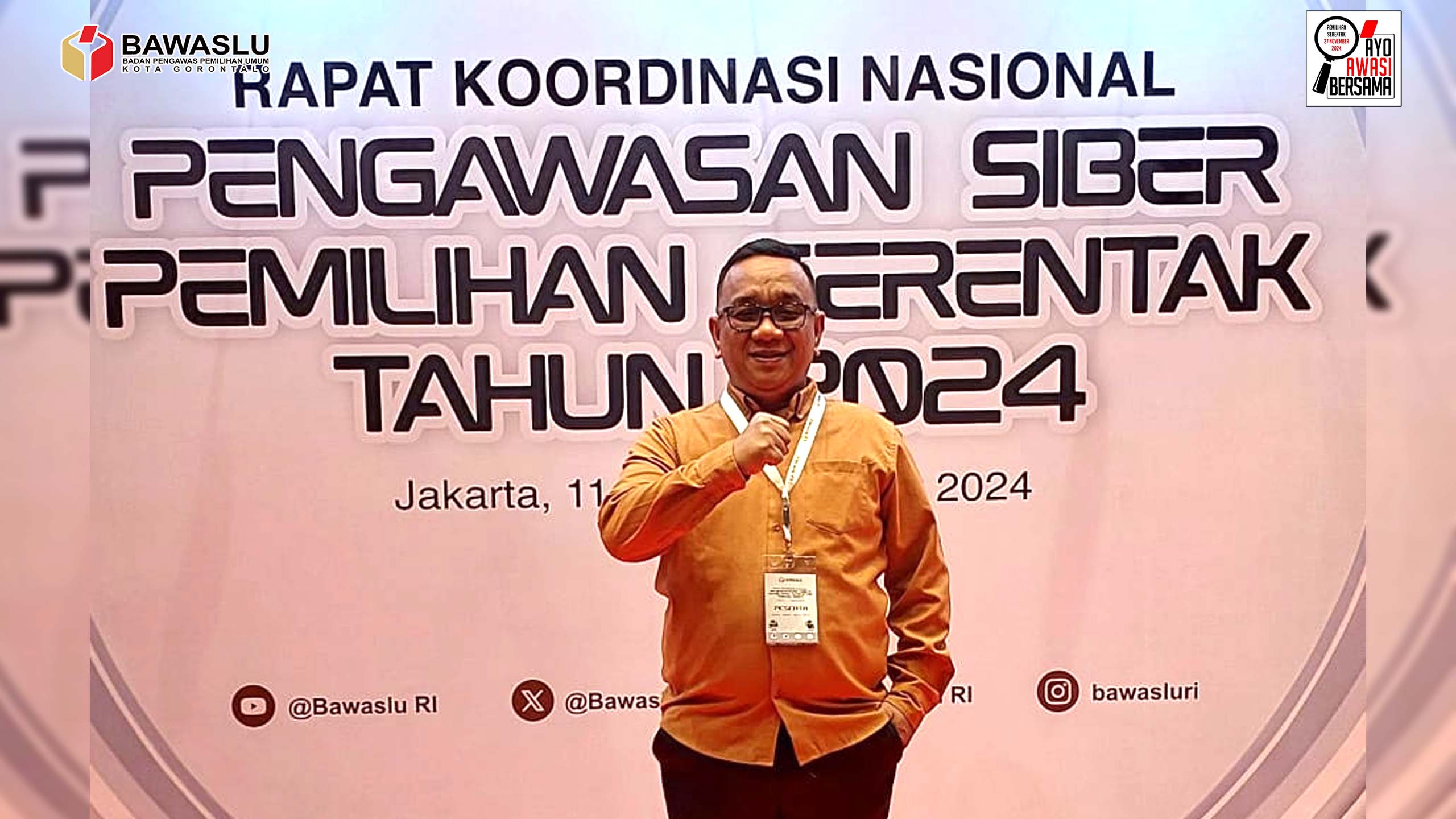 Ketua Bawaslu Kota Gorontalo Sukrin Saleh Taib hadiri rapat koordinasi Nasional pengawasan Siber Pemilihan Serentak 2024 bertempat di Hotel Mercure Kemayoran Jakarta, (11/9/2024)