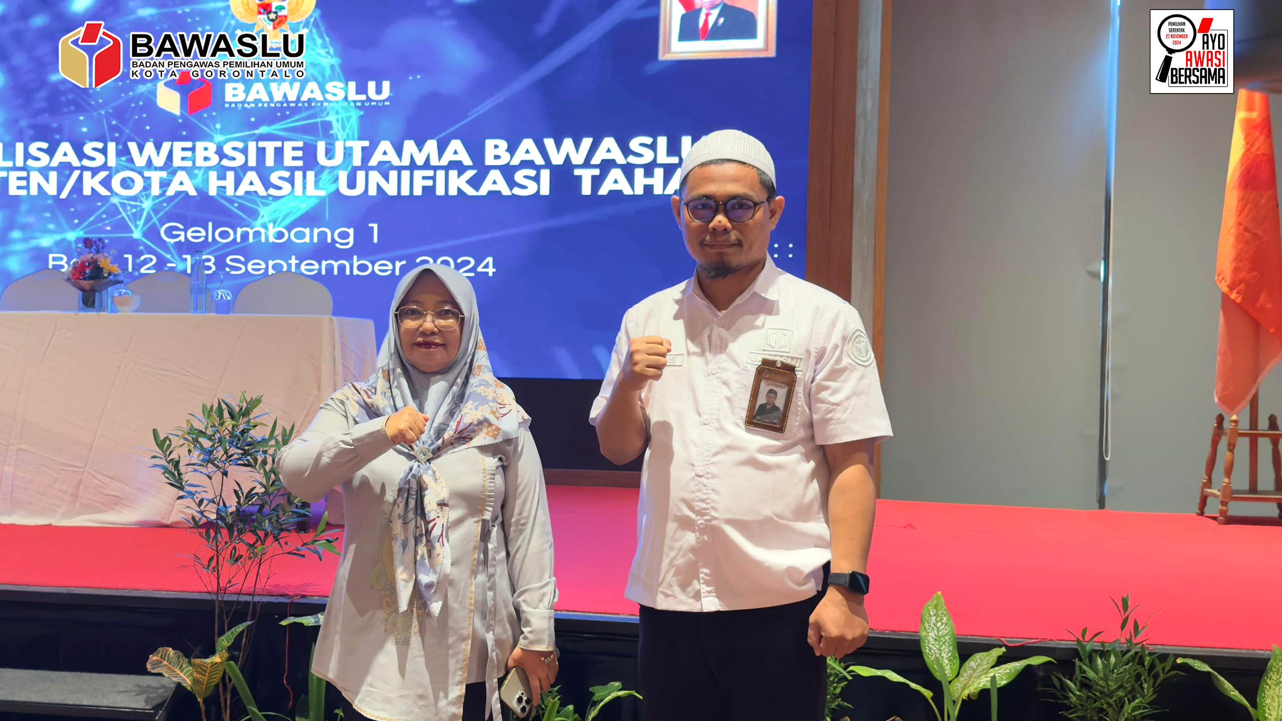 Anggota Bawaslu Kota Gorontalo Herlina Antu dan staf Sekretariat Agus Laingo hadiri sosialisasi website Utama Bawaslu kabupaten/Kota hasil unifikasi tahap II gelombang 1 bertempat di Harris Hotel & Residences Sunset road Kota Denpasar Bali, Kamis (12/9/2024)