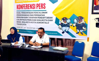 Bawaslu Kota Gorontalo gelar konferensi pers bertempat di Kantor Bawaslu Kota Gorontalo pada Jumat (23/8/2024).