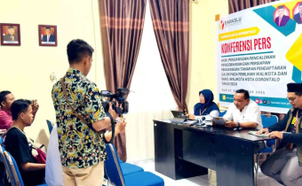 Bawaslu Kota Gorontalo gelar konferensi pers bertempat di Kantor Bawaslu Kota Gorontalo pada Jumat (23/8/2024)