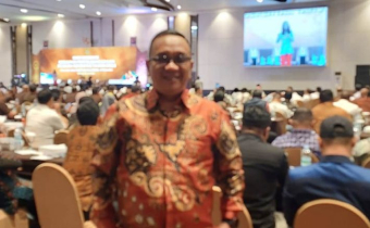 Makassar, Ketua Bawaslu Kota Gorontalo Sukrin Saleh Taib hadiri saat menghadiri rakor kesiapan penyelenggaraan Pilkada Serentak 2024 bertempat di Claro Hotel Makasar, Rabu, (26/6)